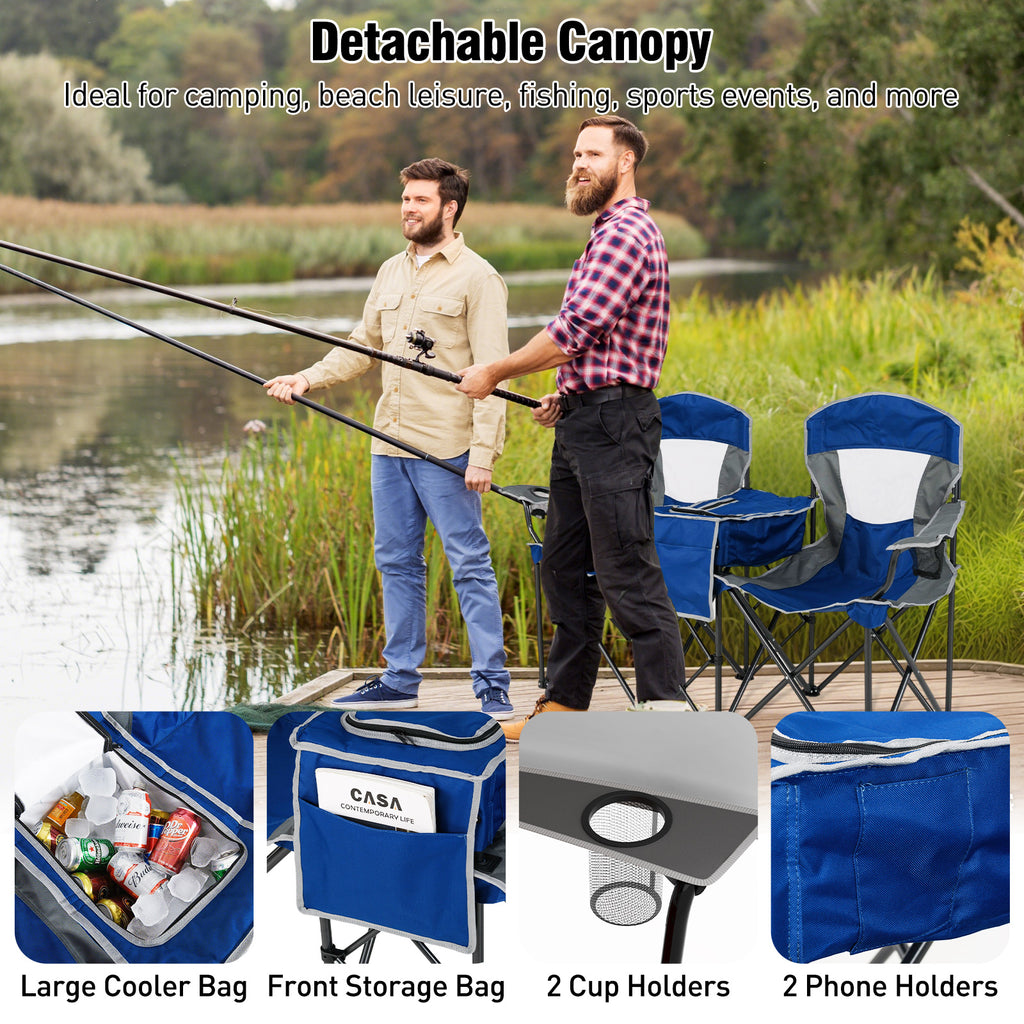 Double Beach Chair with Adjustable Canopy and 3 -Side Shading Curtains