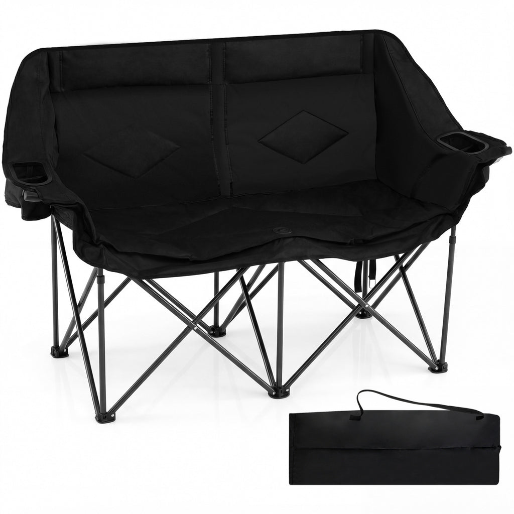 Double Camping Chair with Cup Holders Glass Racks and Mesh Pockets