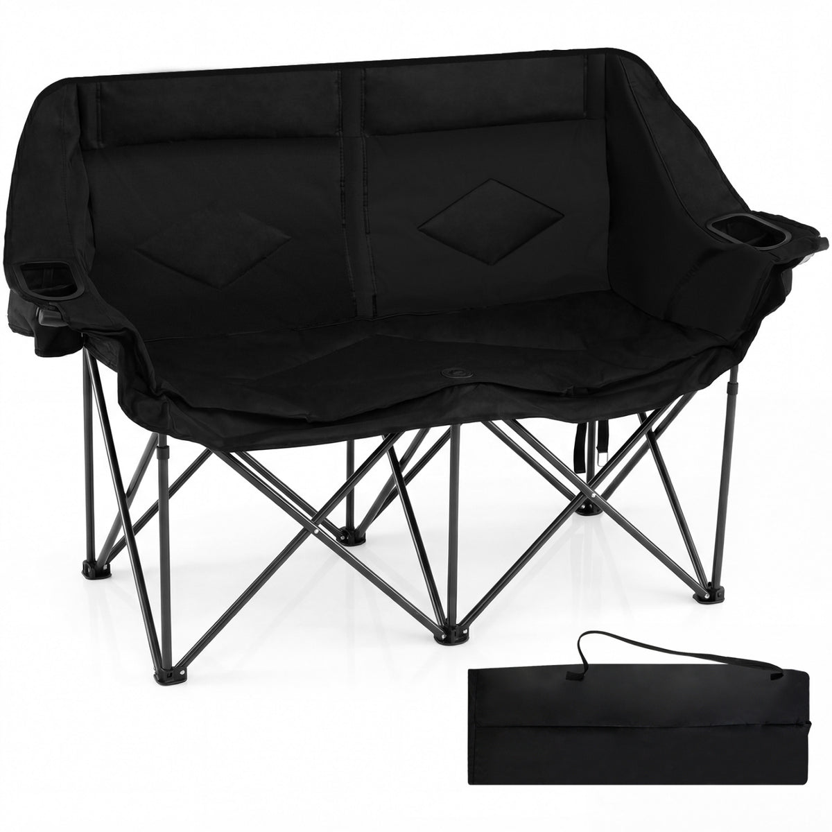 Double Camping Chair with Cup Holders Glass Racks and Mesh Pockets