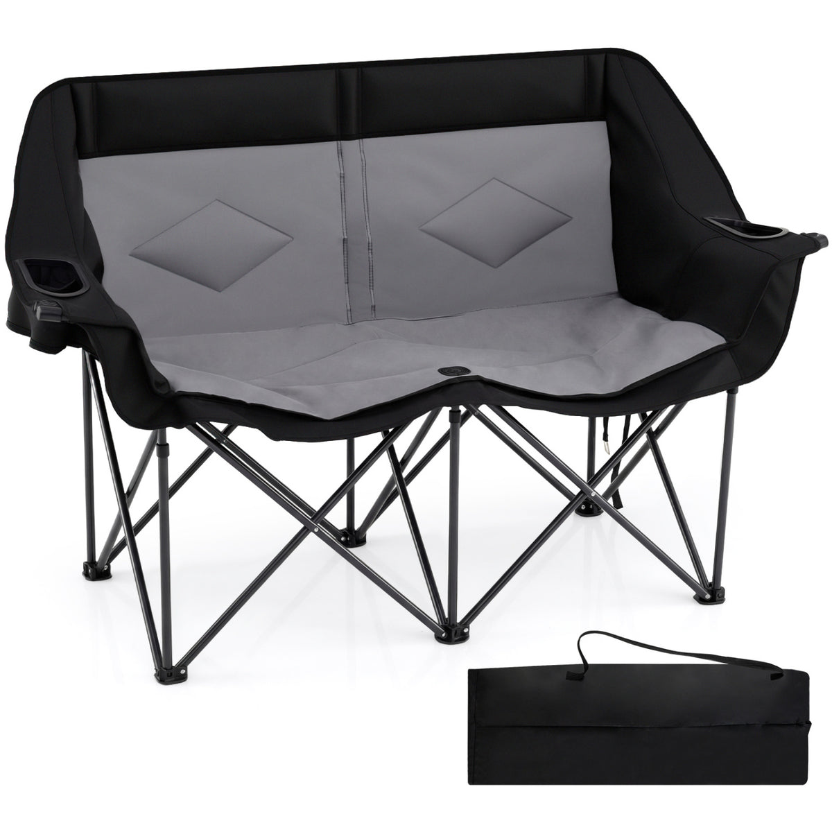 Double Camping Chair with Cup Holders Glass Racks and Mesh Pockets