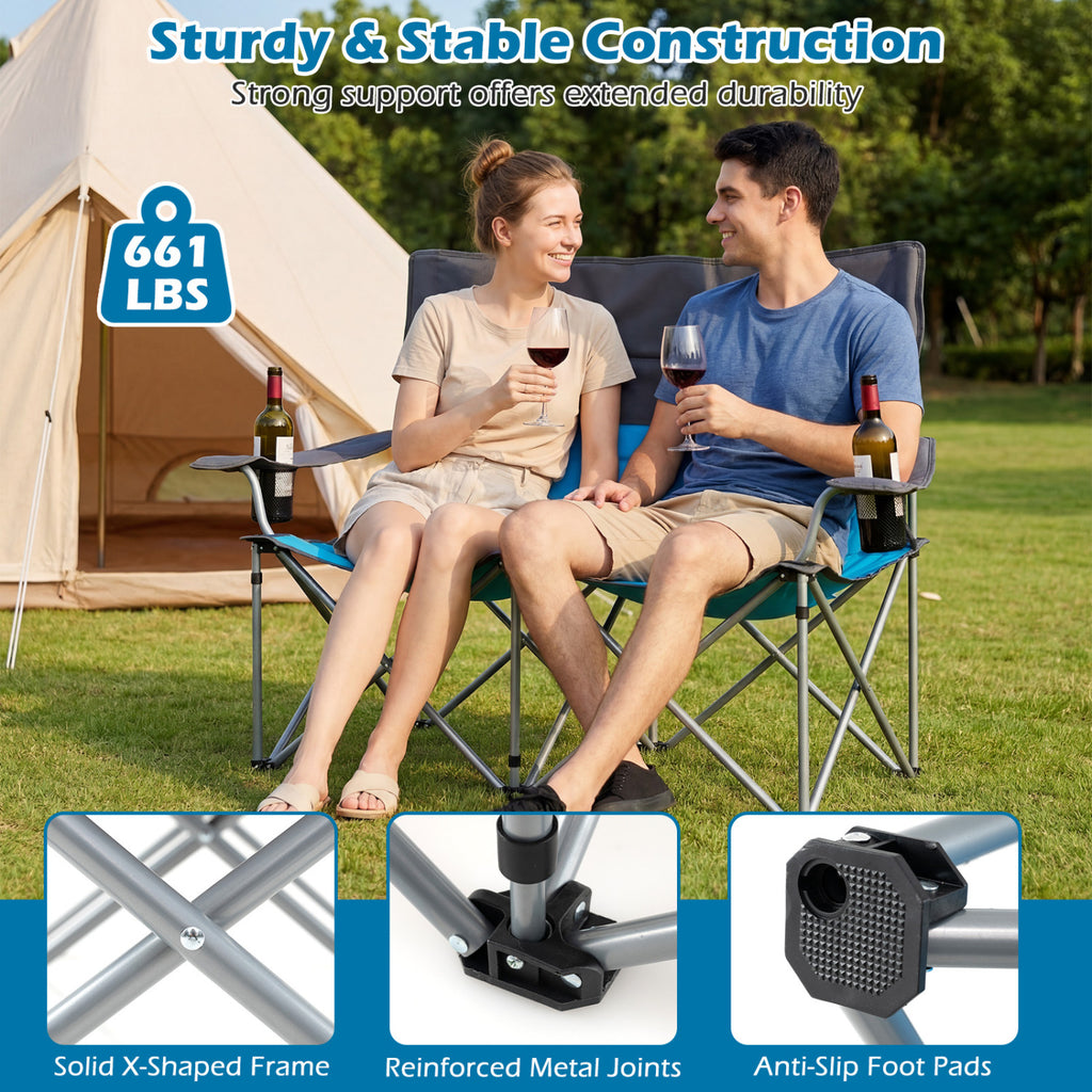 Double Camping Chair with Carry Bag Cup Holders
