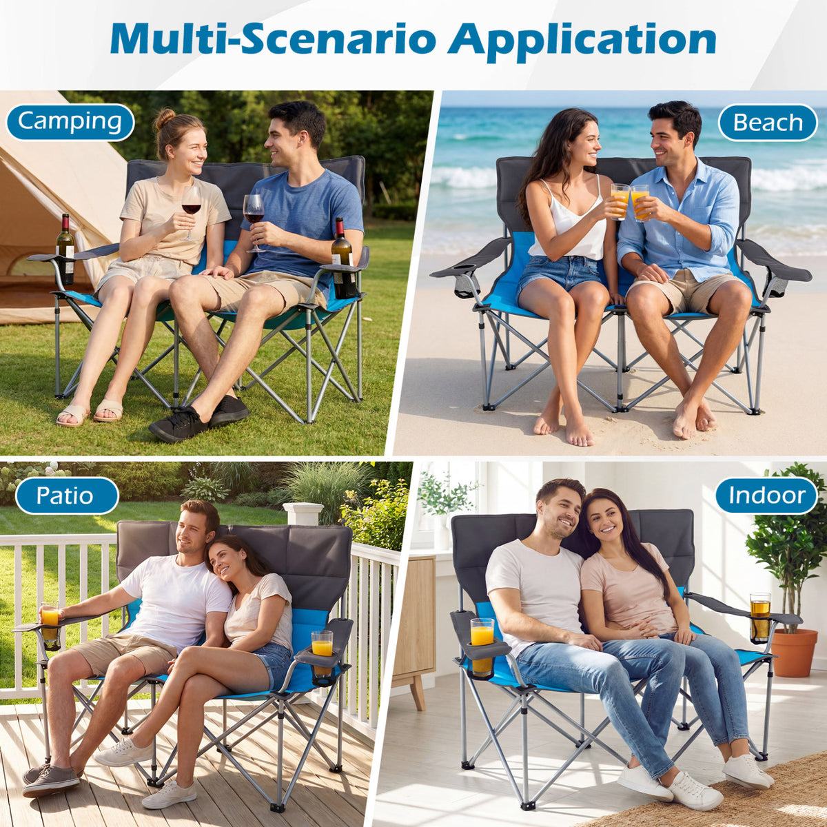 Double Camping Chair with Carry Bag Cup Holders