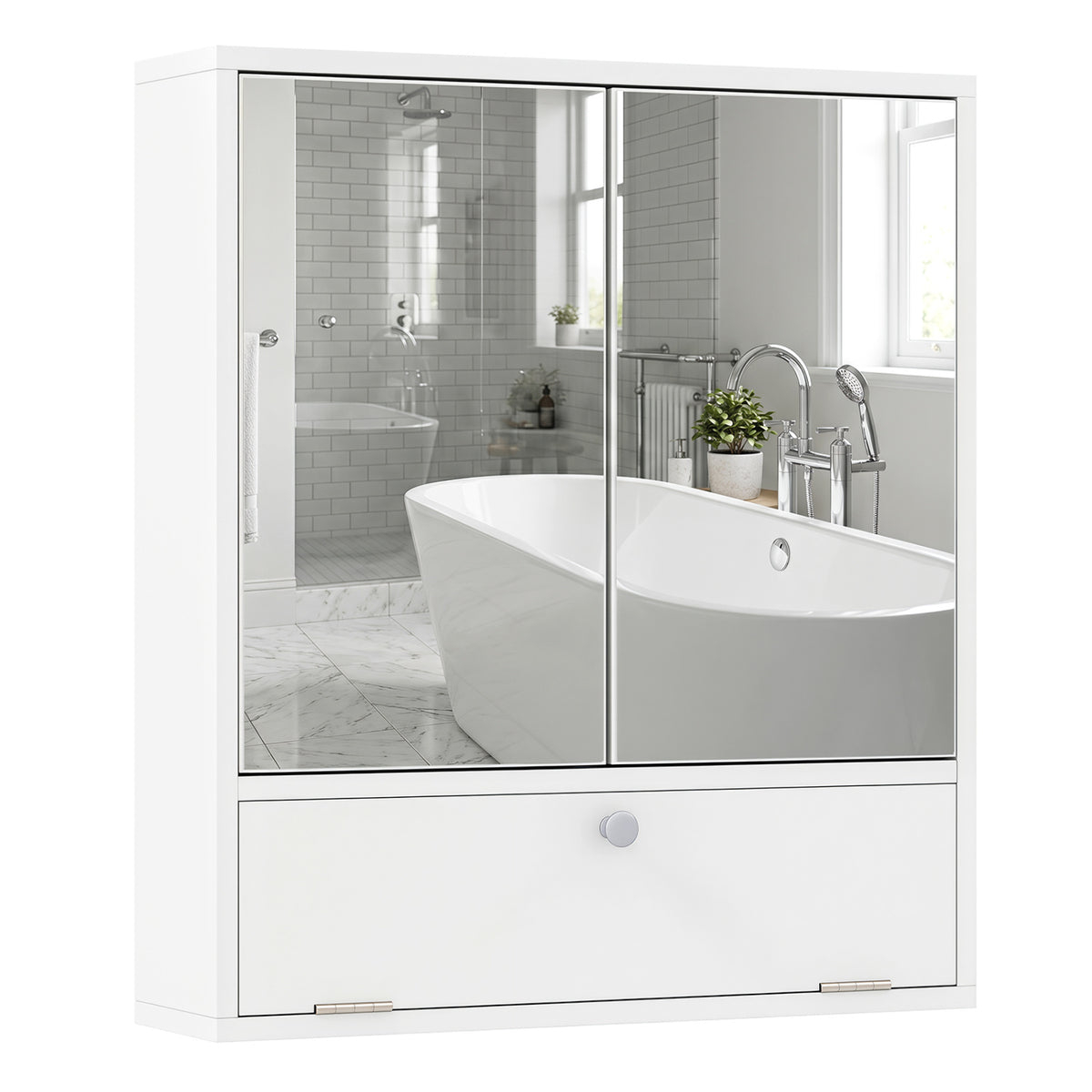Double Door Wall-Mounted Bathroom Mirrored Medicine Cabinet
