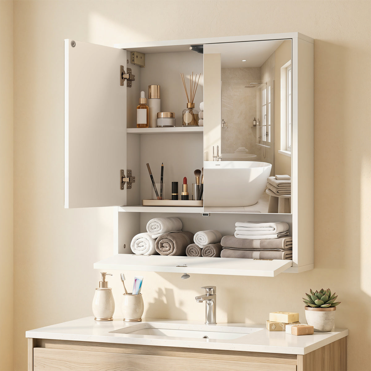 Double Door Wall-Mounted Bathroom Mirrored Medicine Cabinet