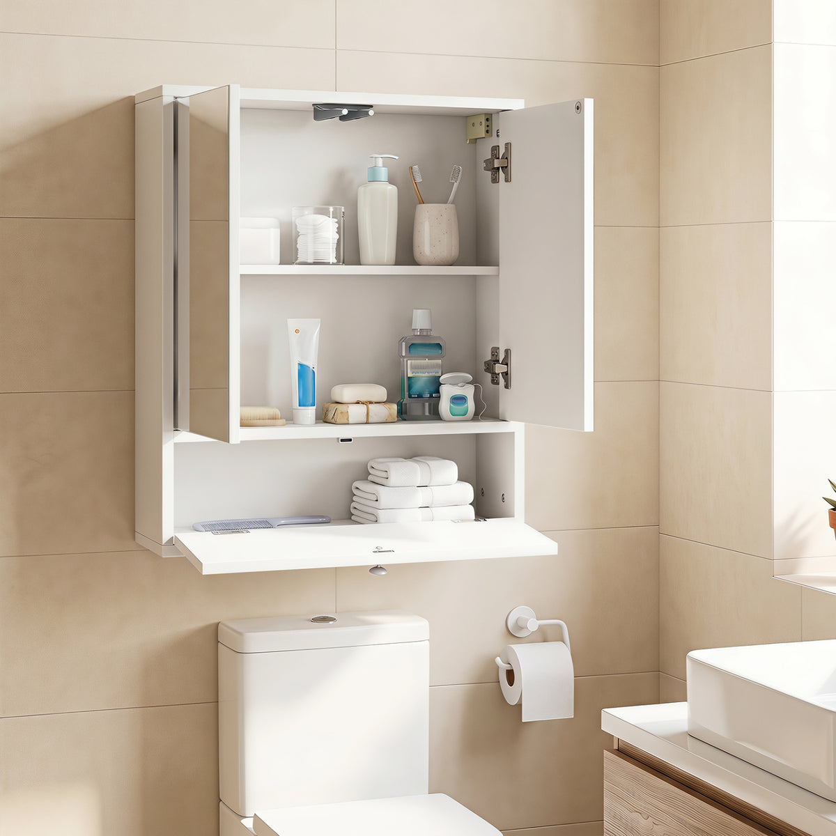 Double Door Wall-Mounted Bathroom Mirrored Medicine Cabinet