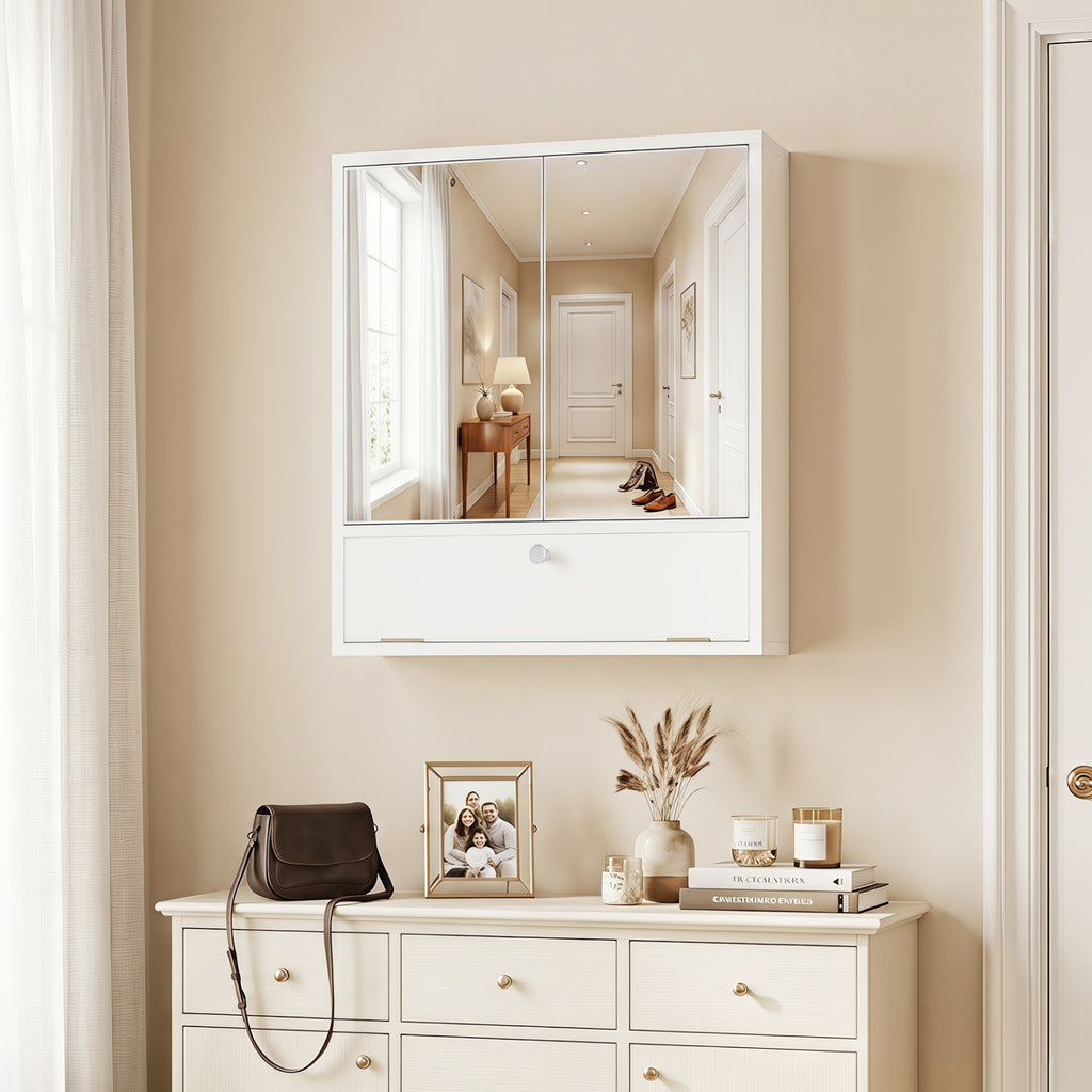 Double Door Wall-Mounted Bathroom Mirrored Medicine Cabinet
