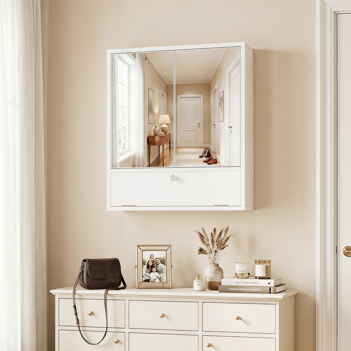 Double Door Wall-Mounted Bathroom Mirrored Medicine Cabinet