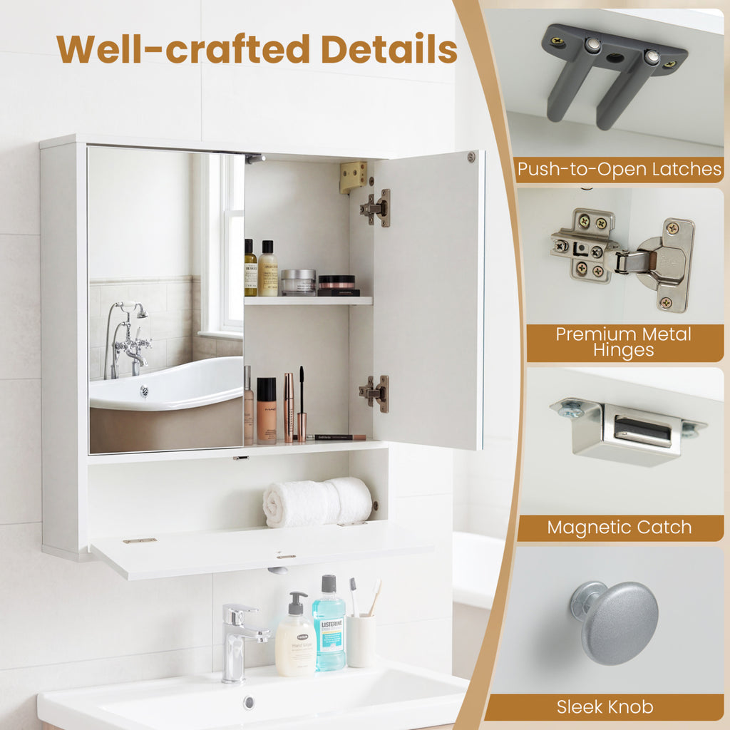 Double Door Wall-Mounted Bathroom Mirrored Medicine Cabinet