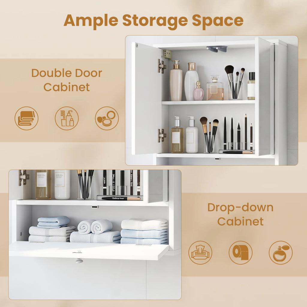 Double Door Wall-Mounted Bathroom Mirrored Medicine Cabinet