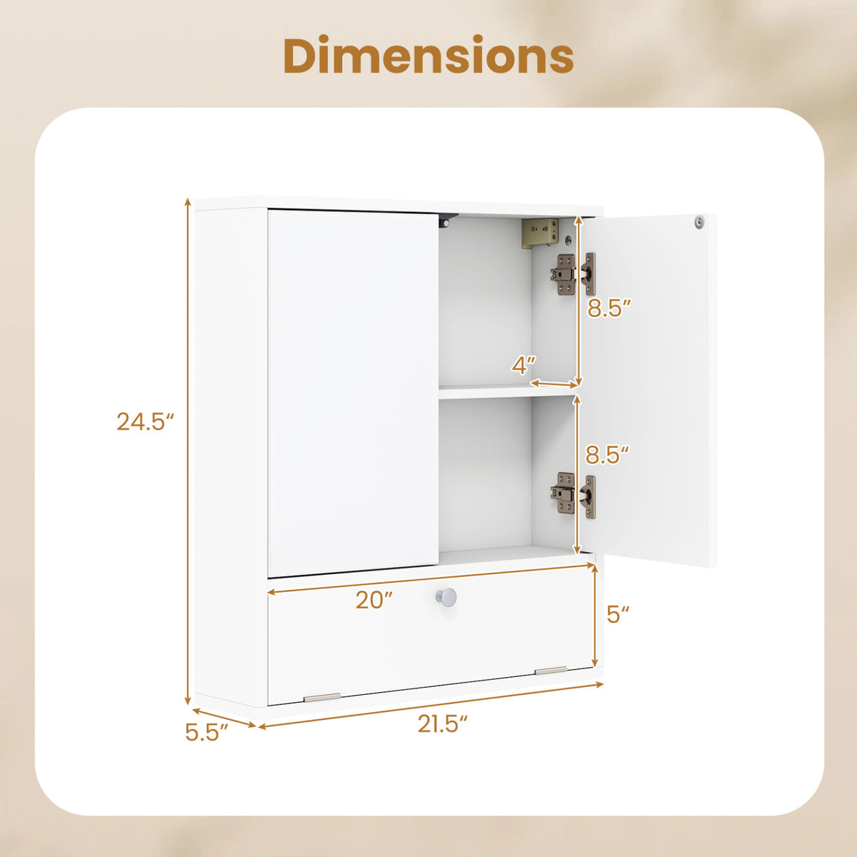 Double Door Wall-Mounted Bathroom Mirrored Medicine Cabinet
