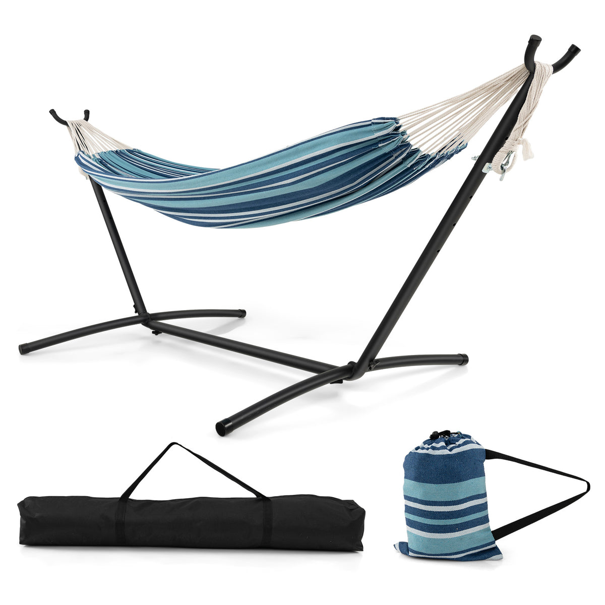 Portable Indoor Outdoor 2-Person Double Hammock Set with Stand and