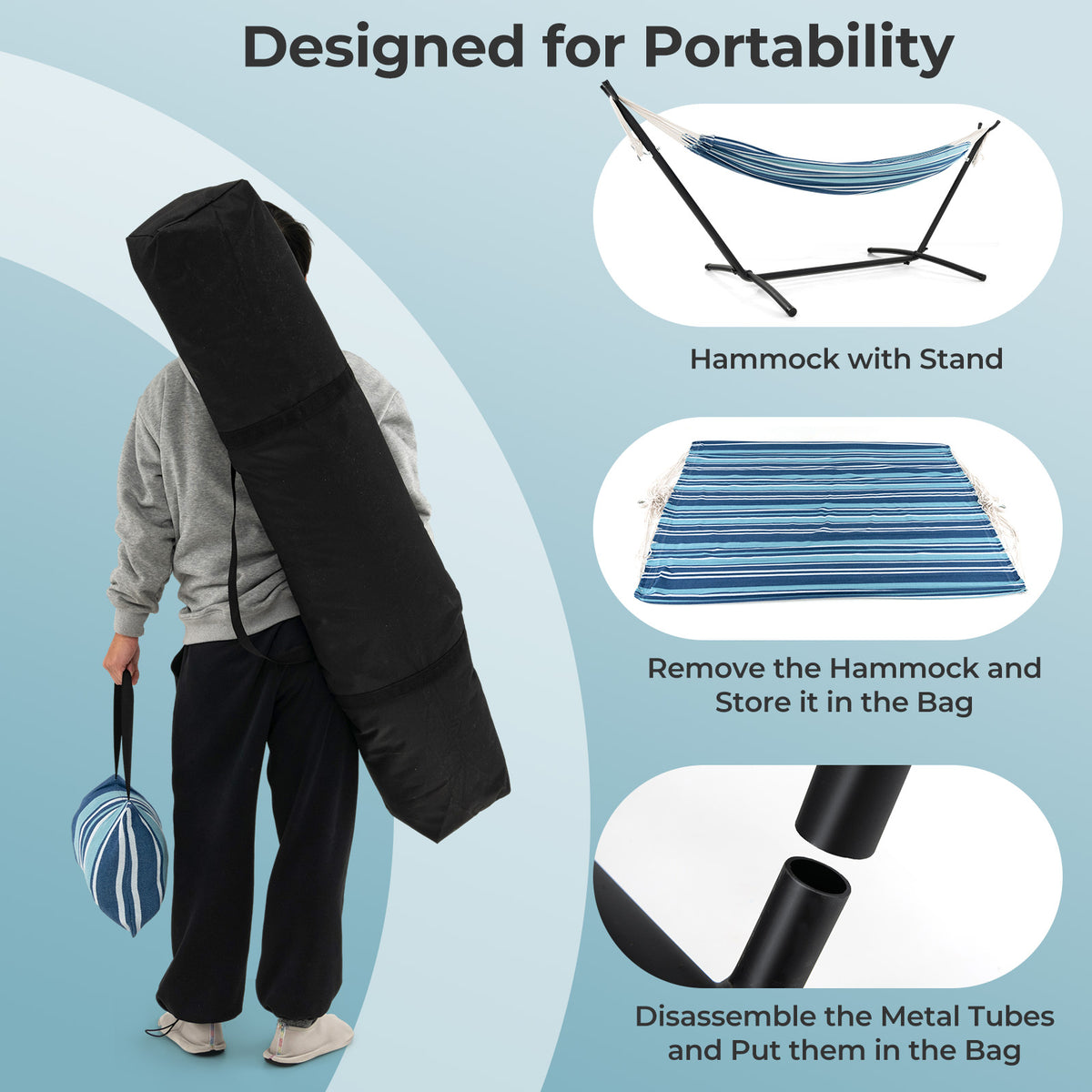 Portable Indoor Outdoor 2-Person Double Hammock Set with Stand and
