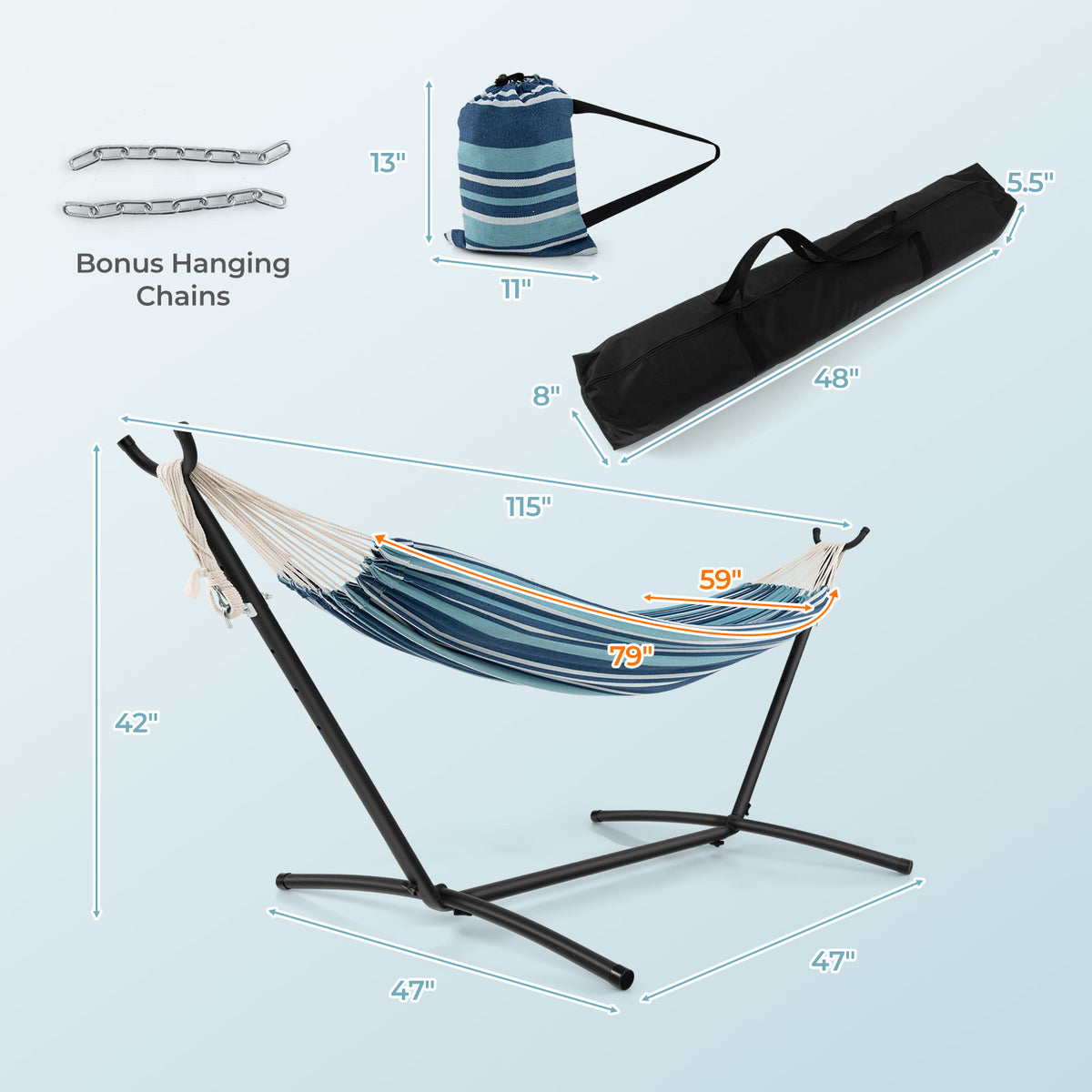 Portable Indoor Outdoor 2-Person Double Hammock Set with Stand and