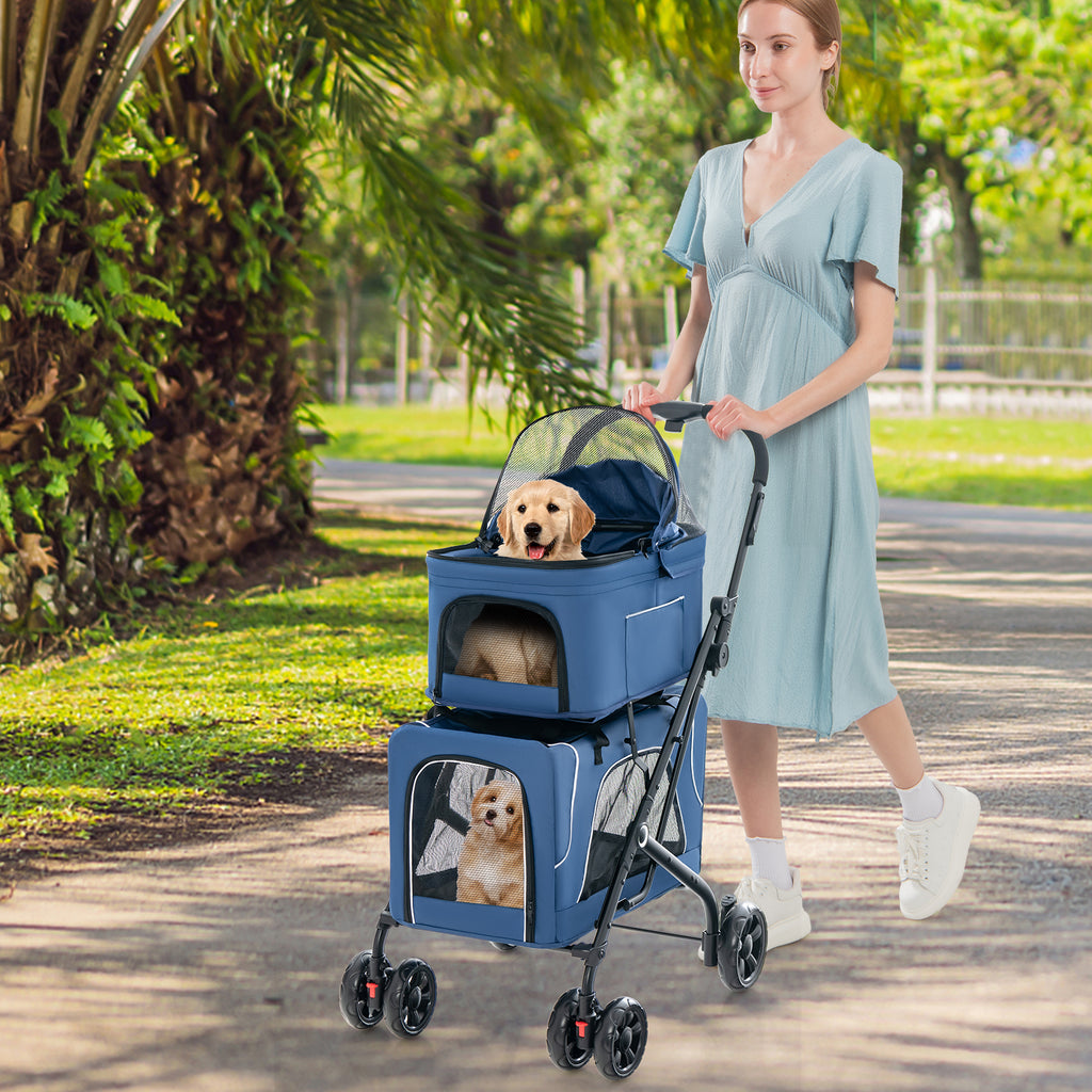 Double Pet Stroller 3-in-1 Foldable Dog Carrier with 2 Detachable Carriers - Gray, Side Pocket
