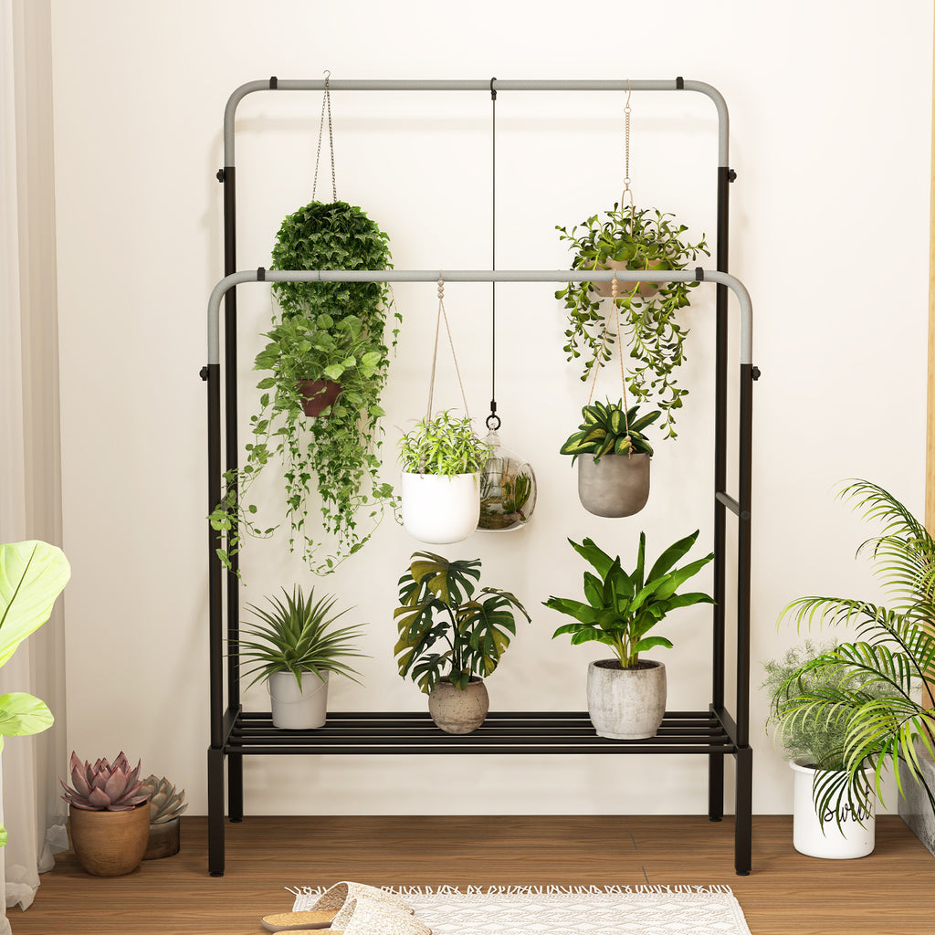 Double Rod Garment Rack with Adjustable Heights - Silver