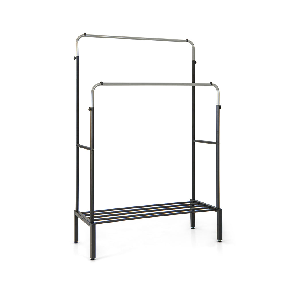 Rolling Garment Rack with Adjustable Hanging Bars - Silver