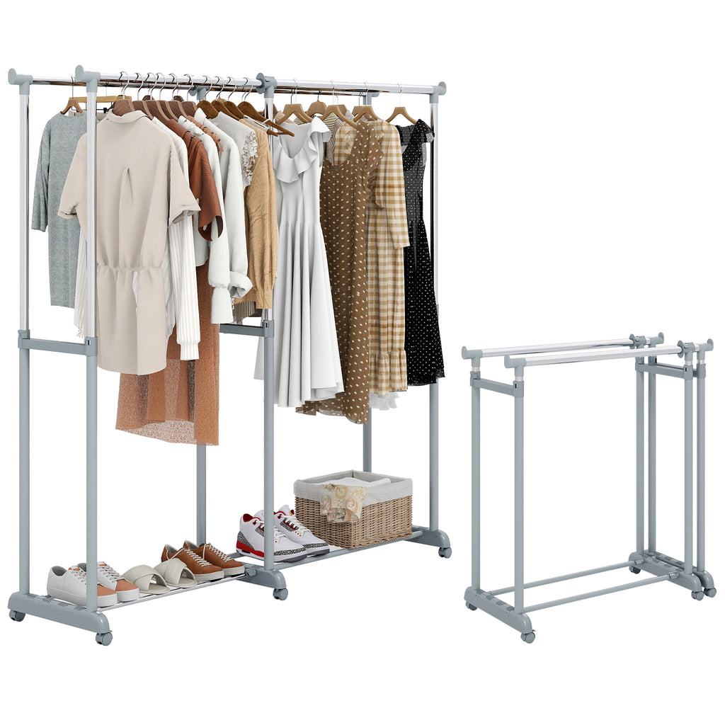 Double Rod Garment Rack - Adjustable Height & Width, Heavy-Duty