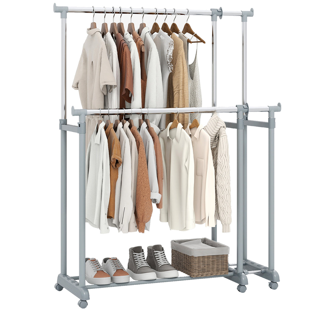 Double Rod Garment Rack - Adjustable Height & Width, Heavy-Duty