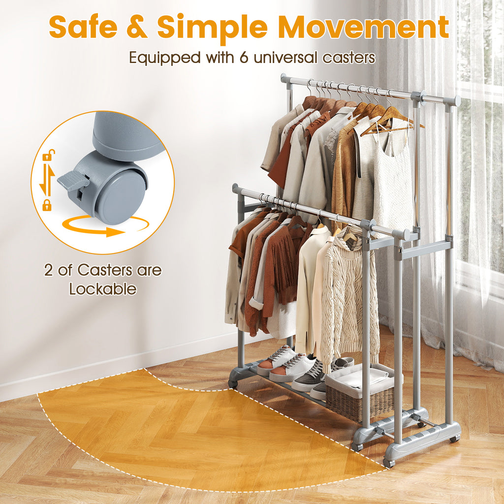 Double Rod Garment Rack - Adjustable Height & Width, Heavy-Duty