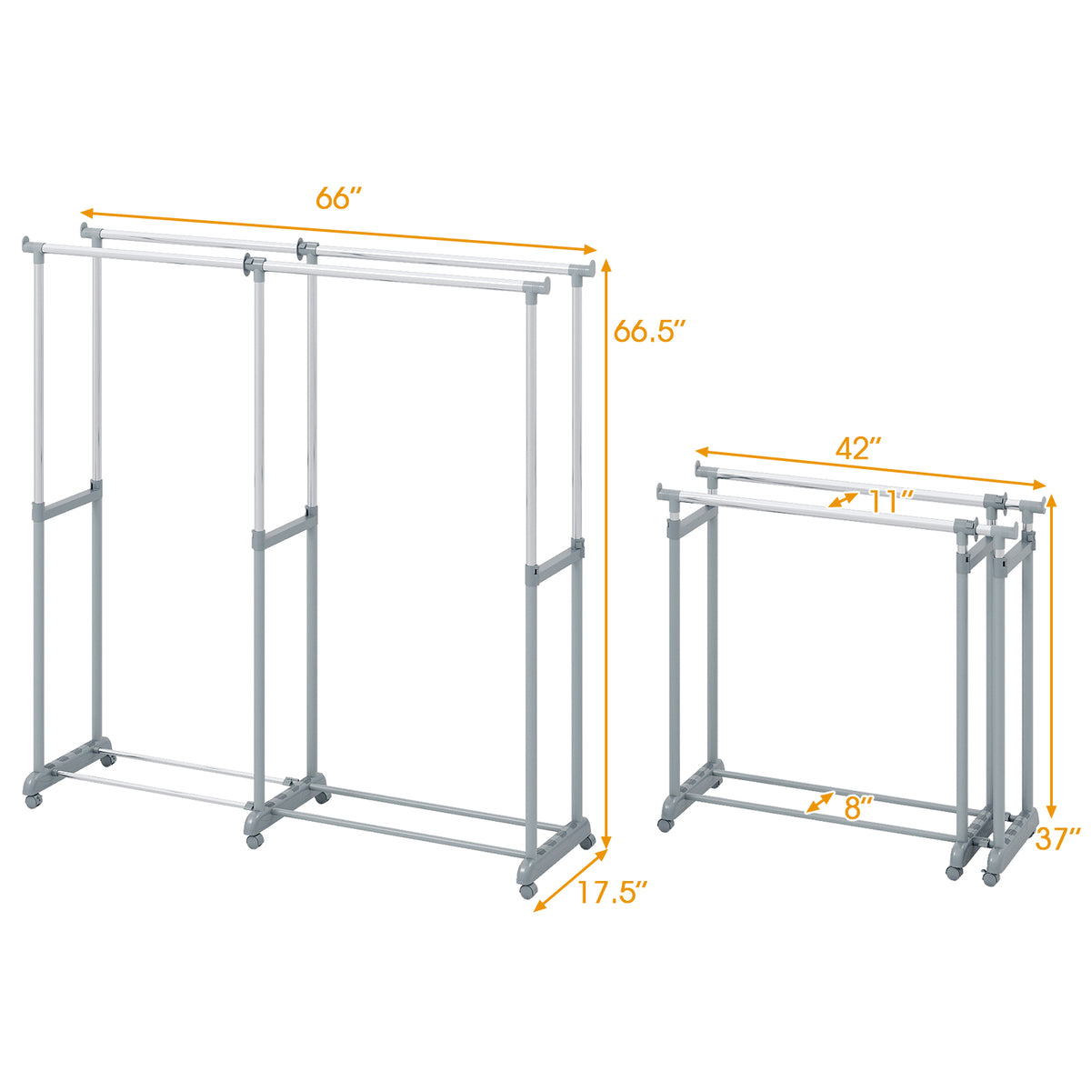 Double Rod Garment Rack, Adjustable Heavy-Duty Metal