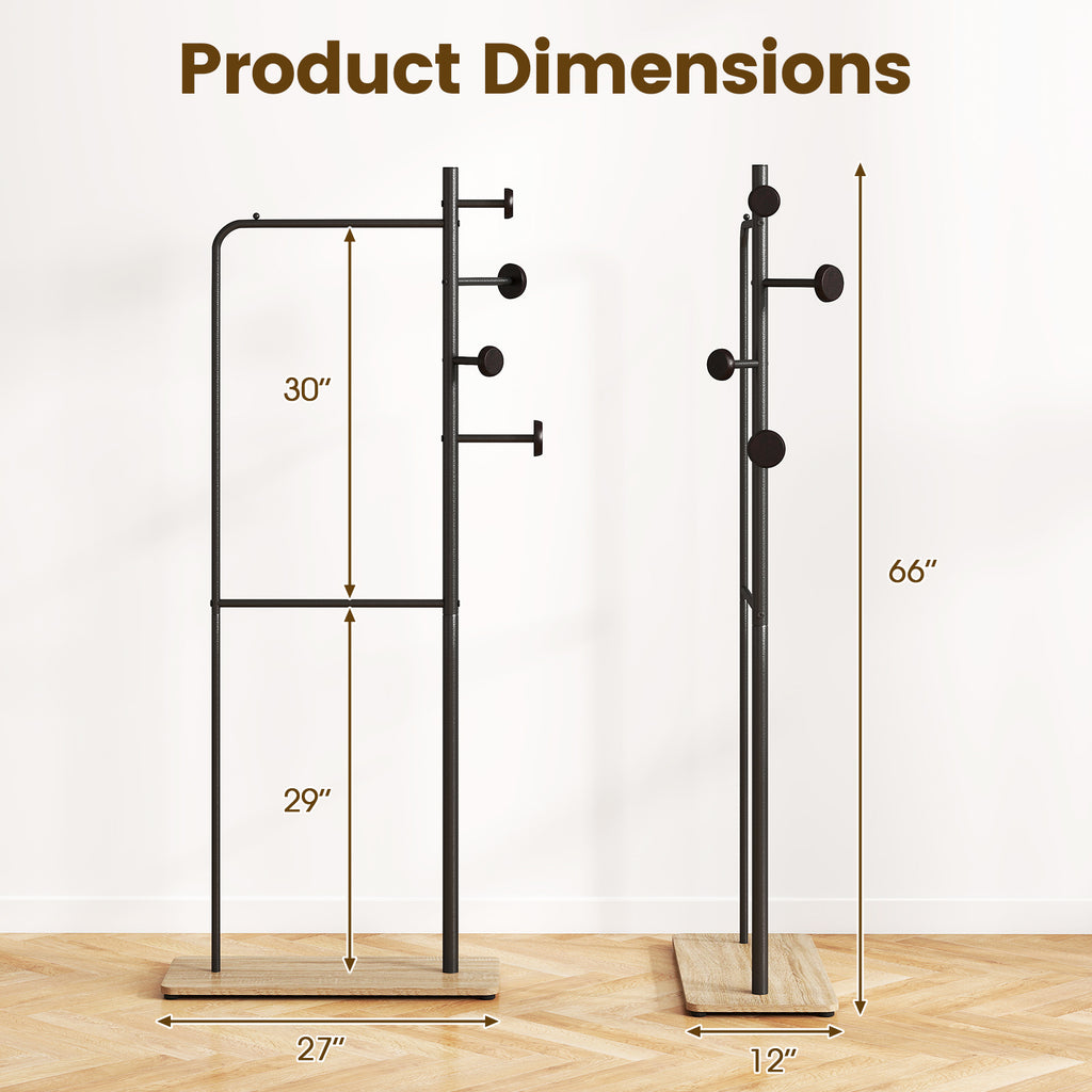 Double Rods Clothes Hanging Rack with Hooks & Shelf