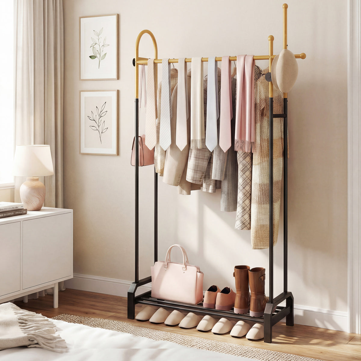 Double Rods Garment Rack for Hanging Clothes - Gold