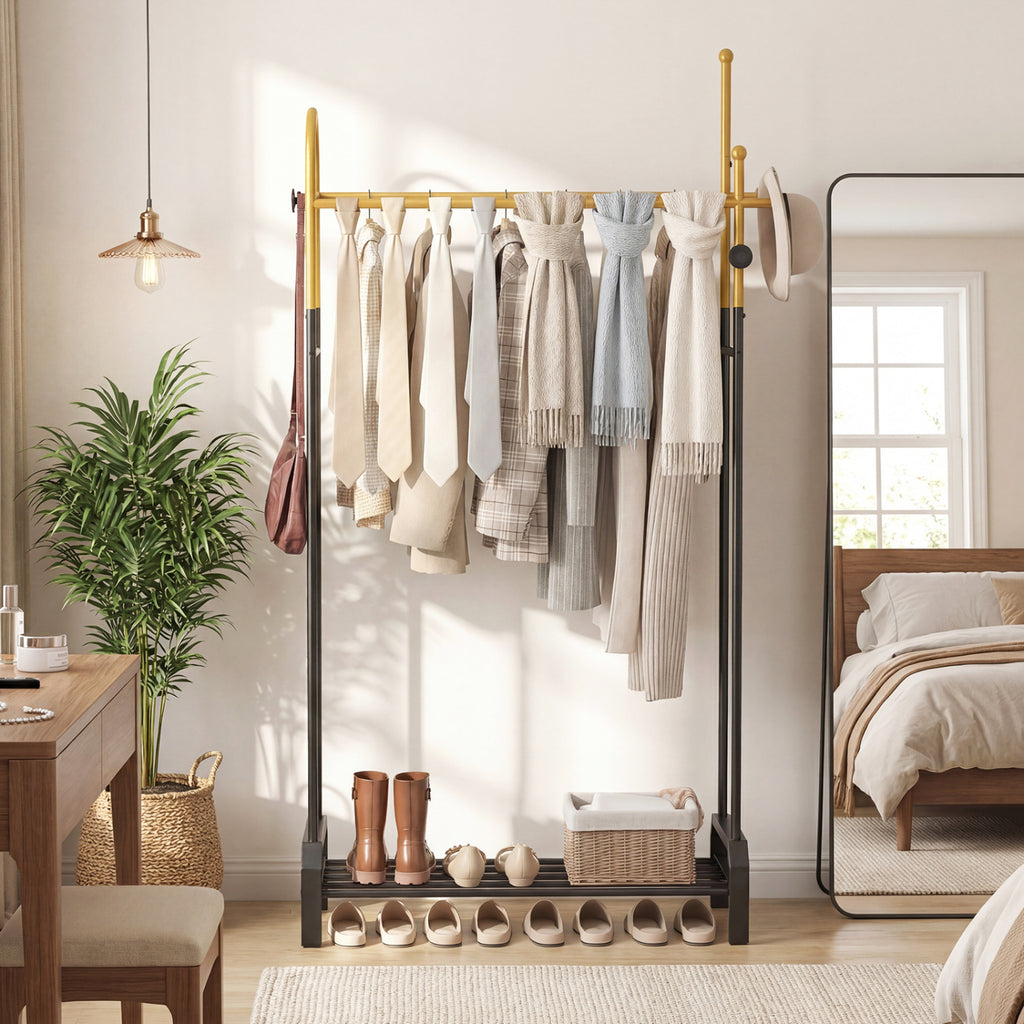 Double Rods Garment Rack for Hanging Clothes - Gold