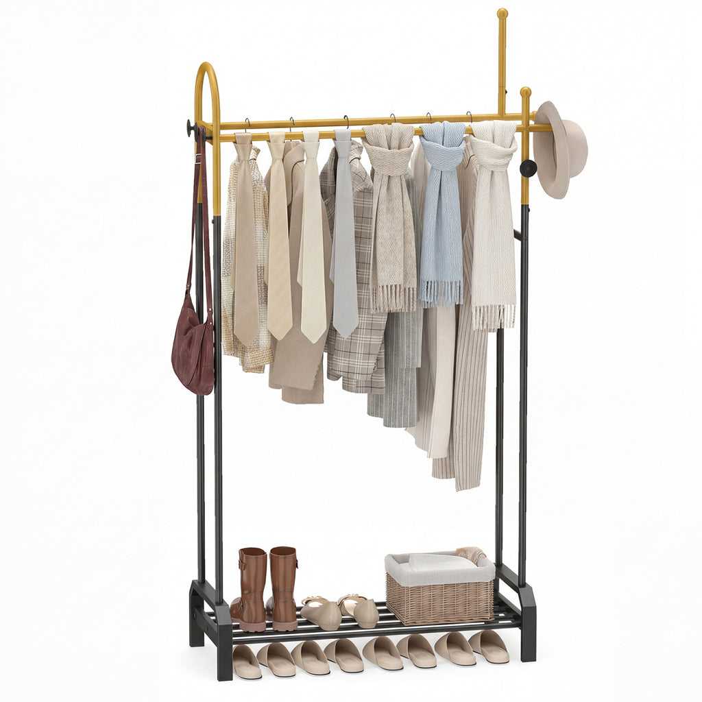 Double Rods Garment Rack for Hanging Clothes - Gold