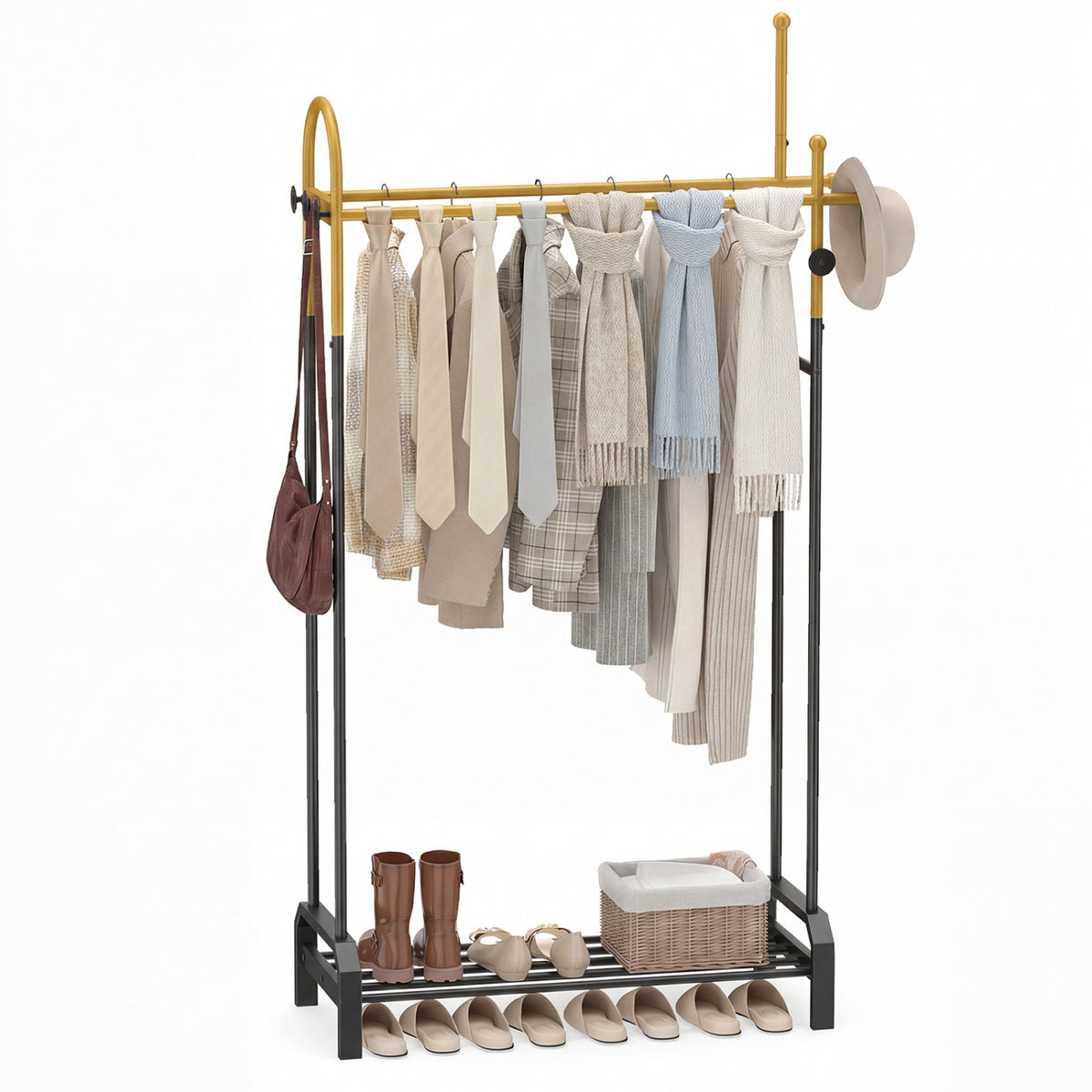 Double Rods Garment Rack for Hanging Clothes - Gold