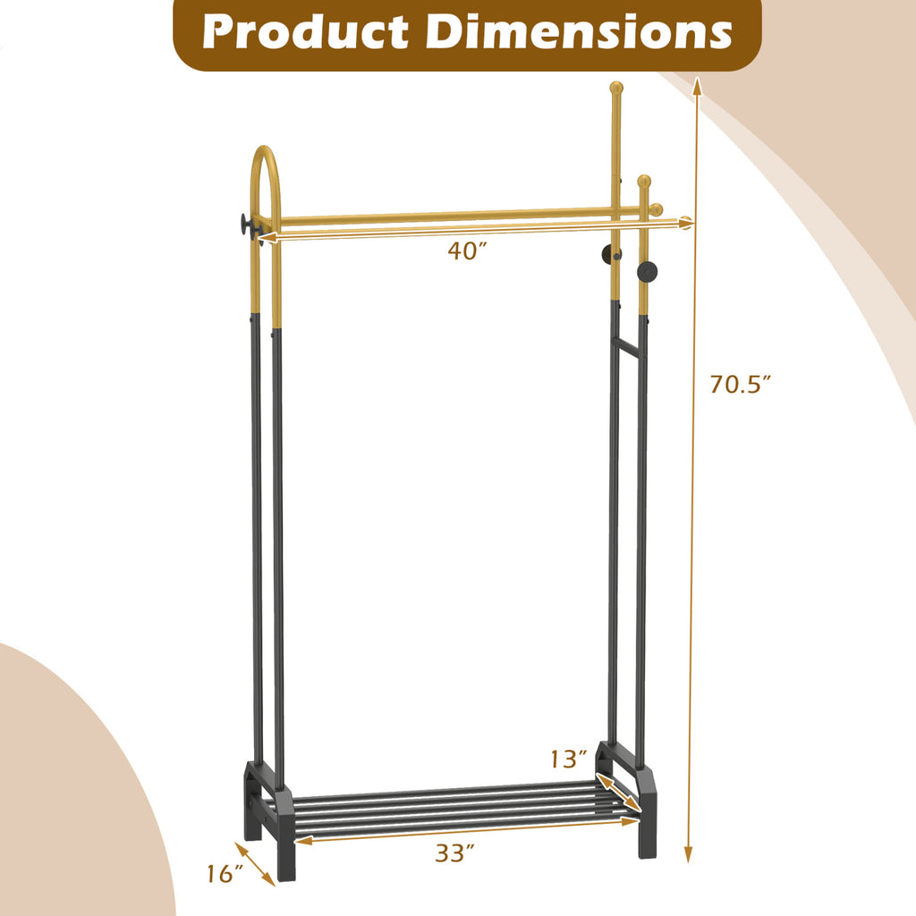 Double Rods Garment Rack for Hanging Clothes - Gold