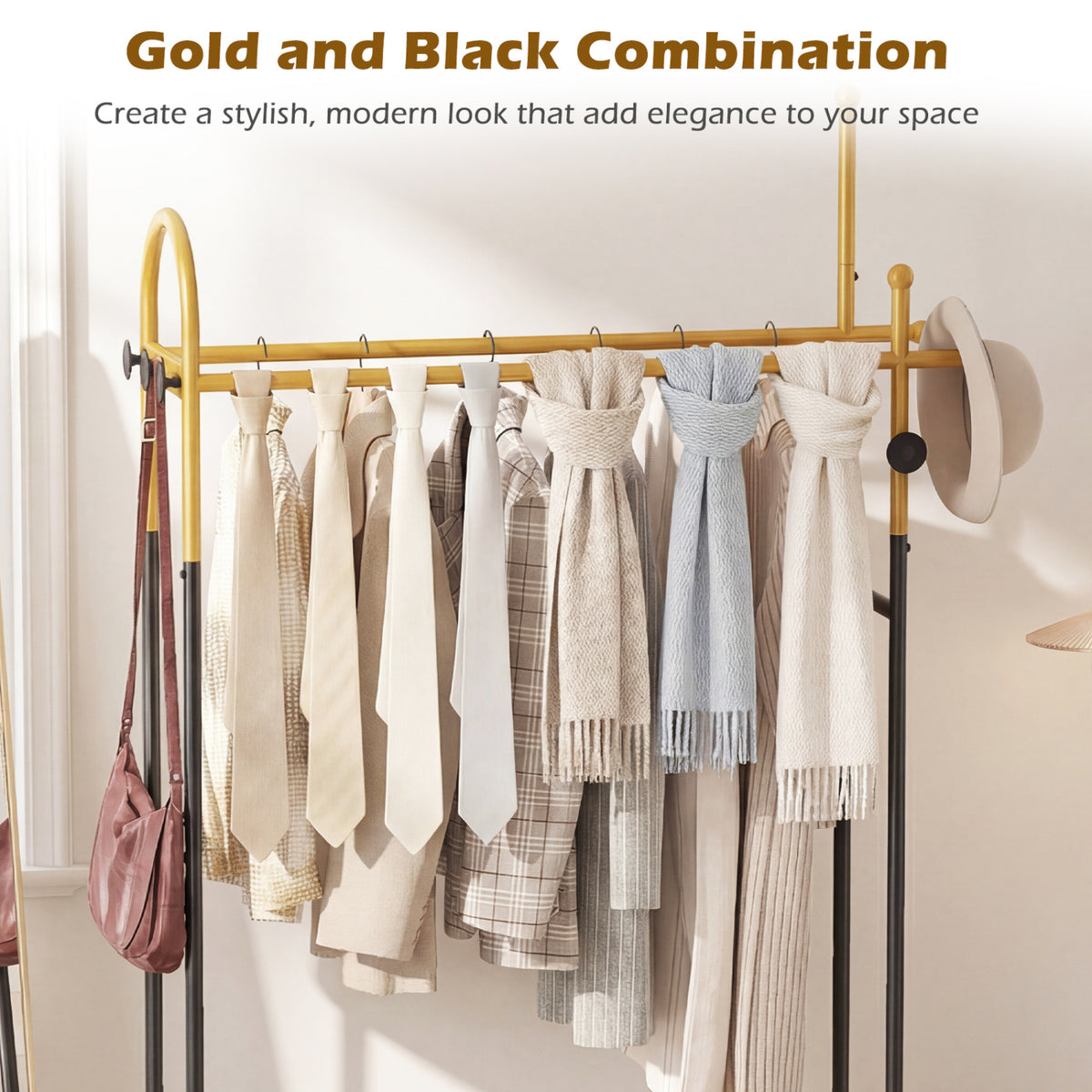 Double Rods Garment Rack for Hanging Clothes - Gold