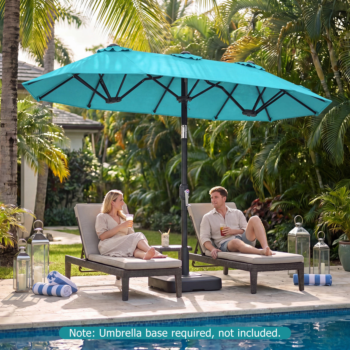 Double-Sided Patio Umbrella with Push Button Tilt Crank Handle