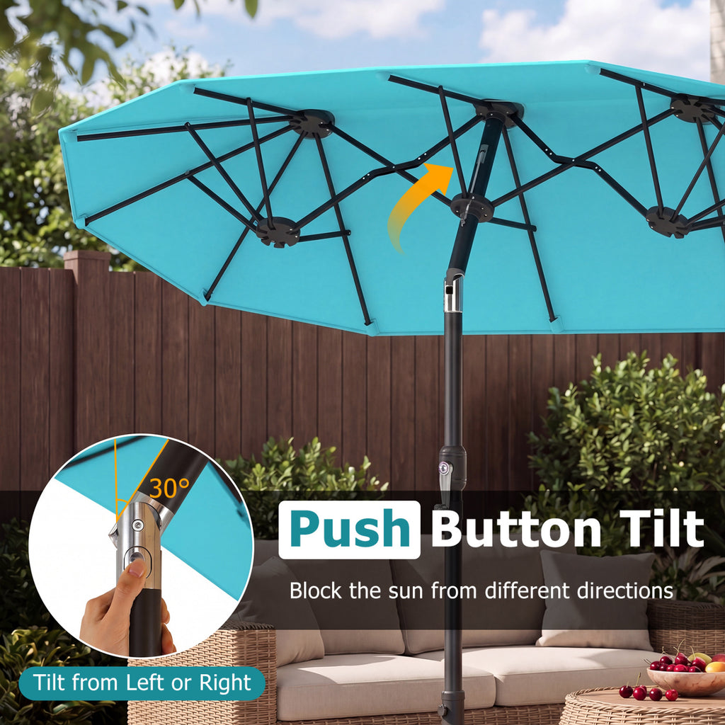 Double-Sided Patio Umbrella with Push Button Tilt Crank Handle