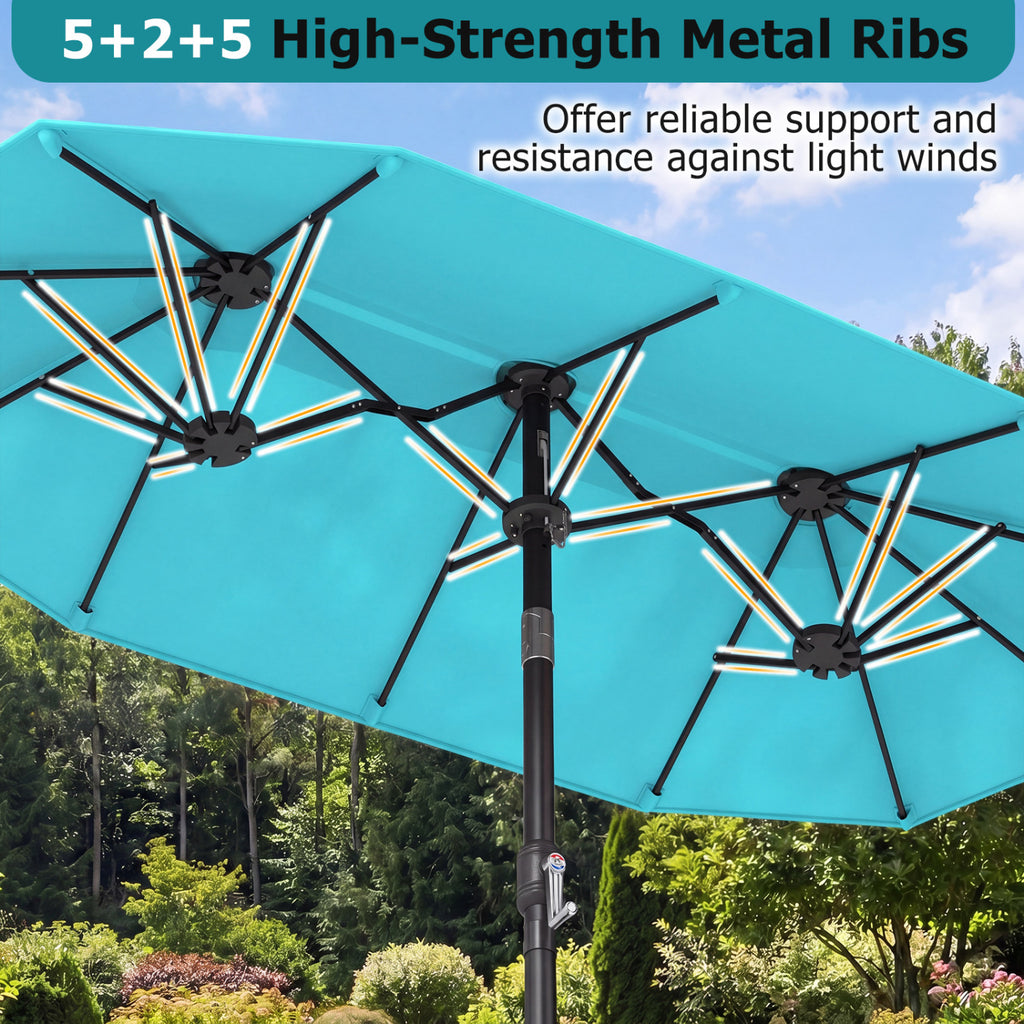 Double-Sided Patio Umbrella with Push Button Tilt Crank Handle