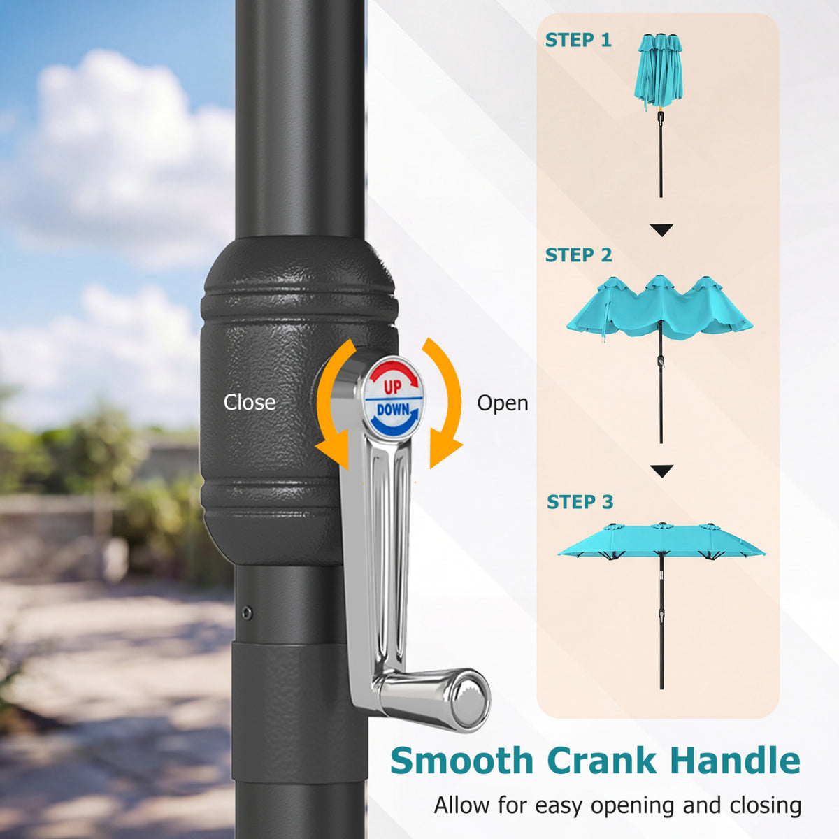 Double-Sided Patio Umbrella with Push Button Tilt Crank Handle