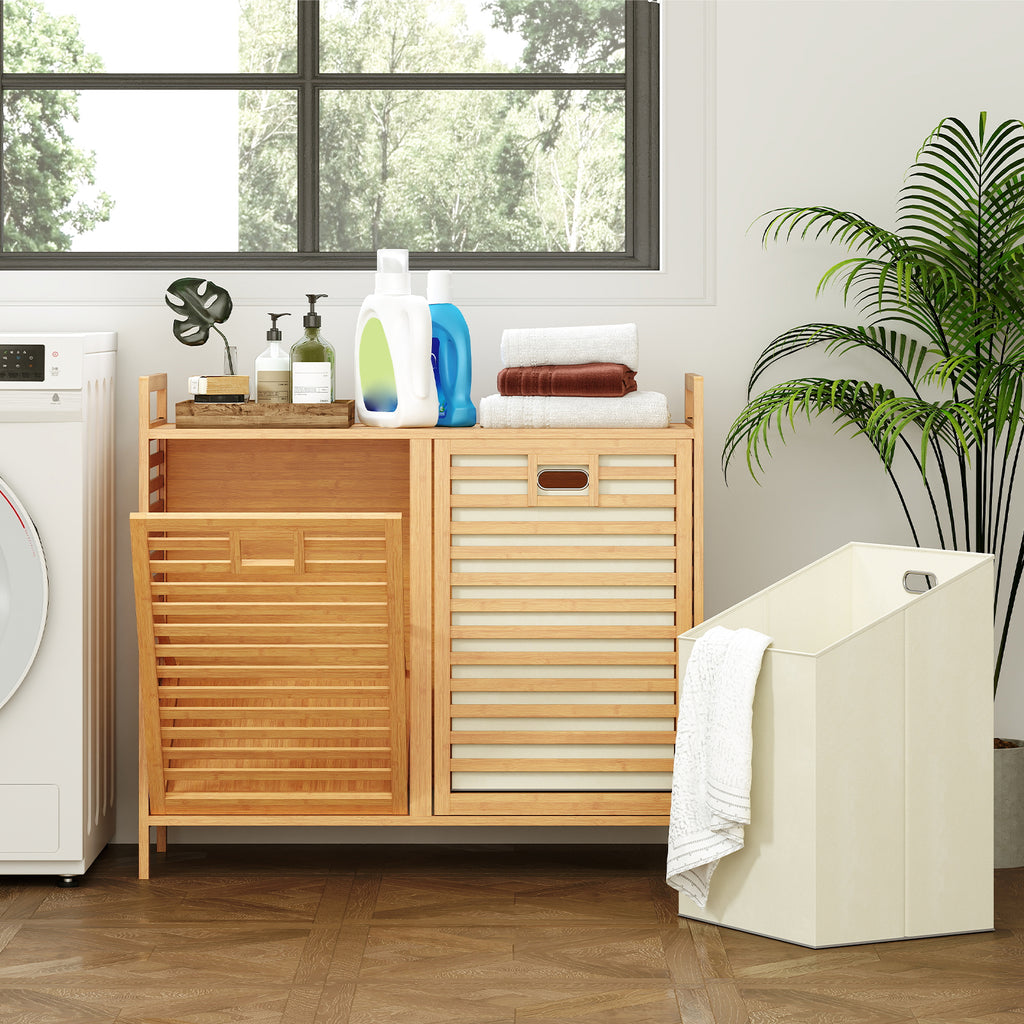 Double Tilt-out Laundry Hamper with 2 Removable Bins