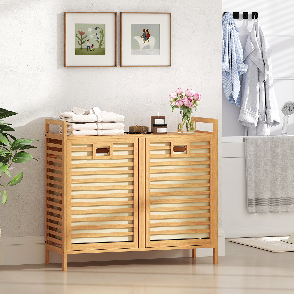 Double Tilt-out Laundry Hamper with 2 Removable Bins