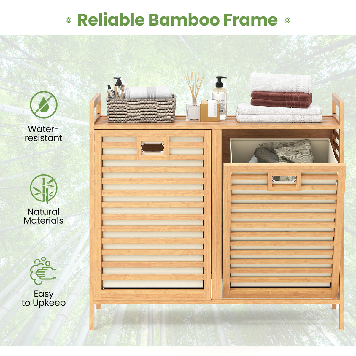 Double Tilt-out Laundry Hamper with 2 Removable Bins