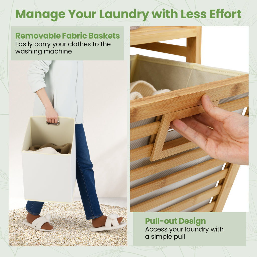Double Tilt-out Laundry Hamper with 2 Removable Bins