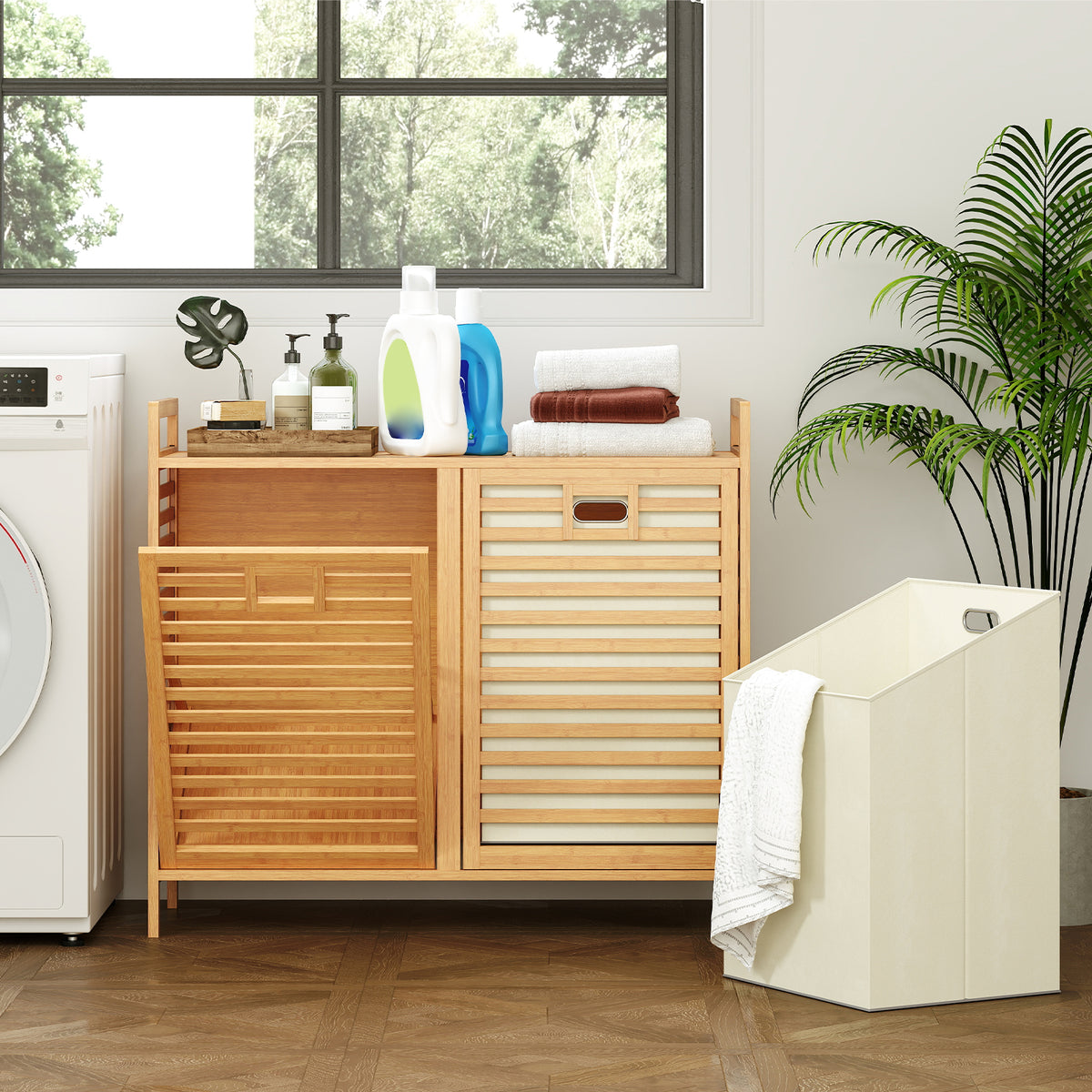 Double Tilt-out Laundry Hamper with 2 Removable Bins
