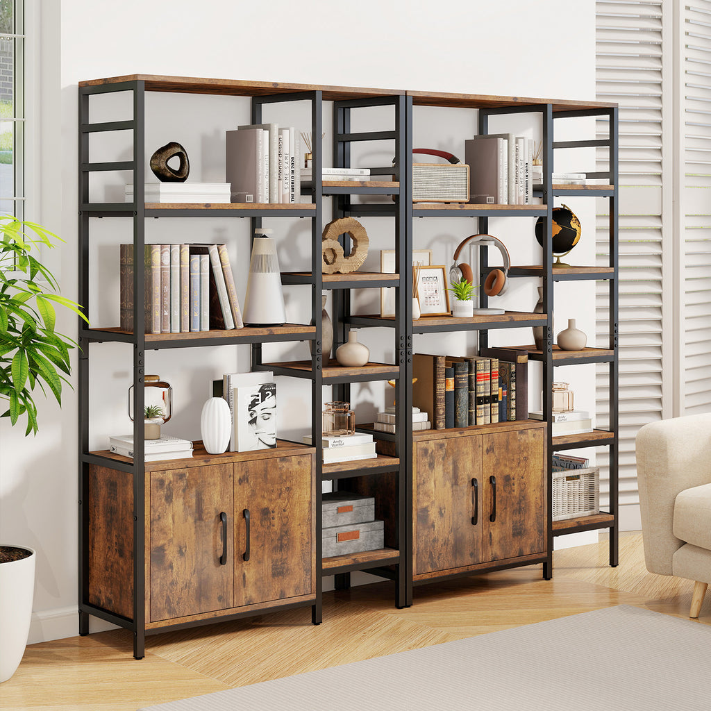 Double Wide 8-Tier Bookshelf with 2-Door Cabinet for Living Room Home