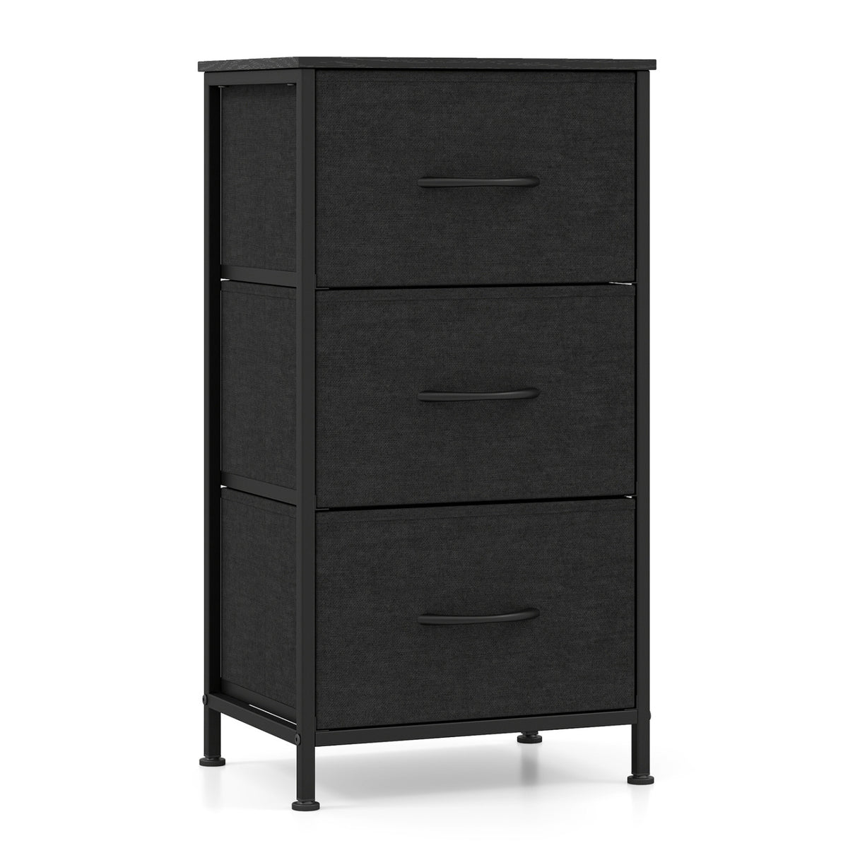 3-Drawer Fabric Dresser Nightstand with Metal Frame - Black