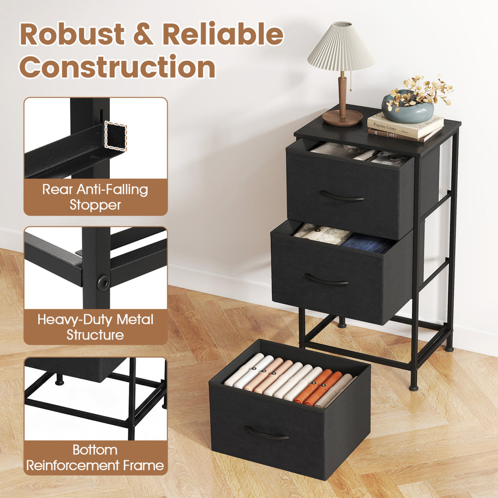 3-Drawer Fabric Dresser Nightstand with Metal Frame - Black