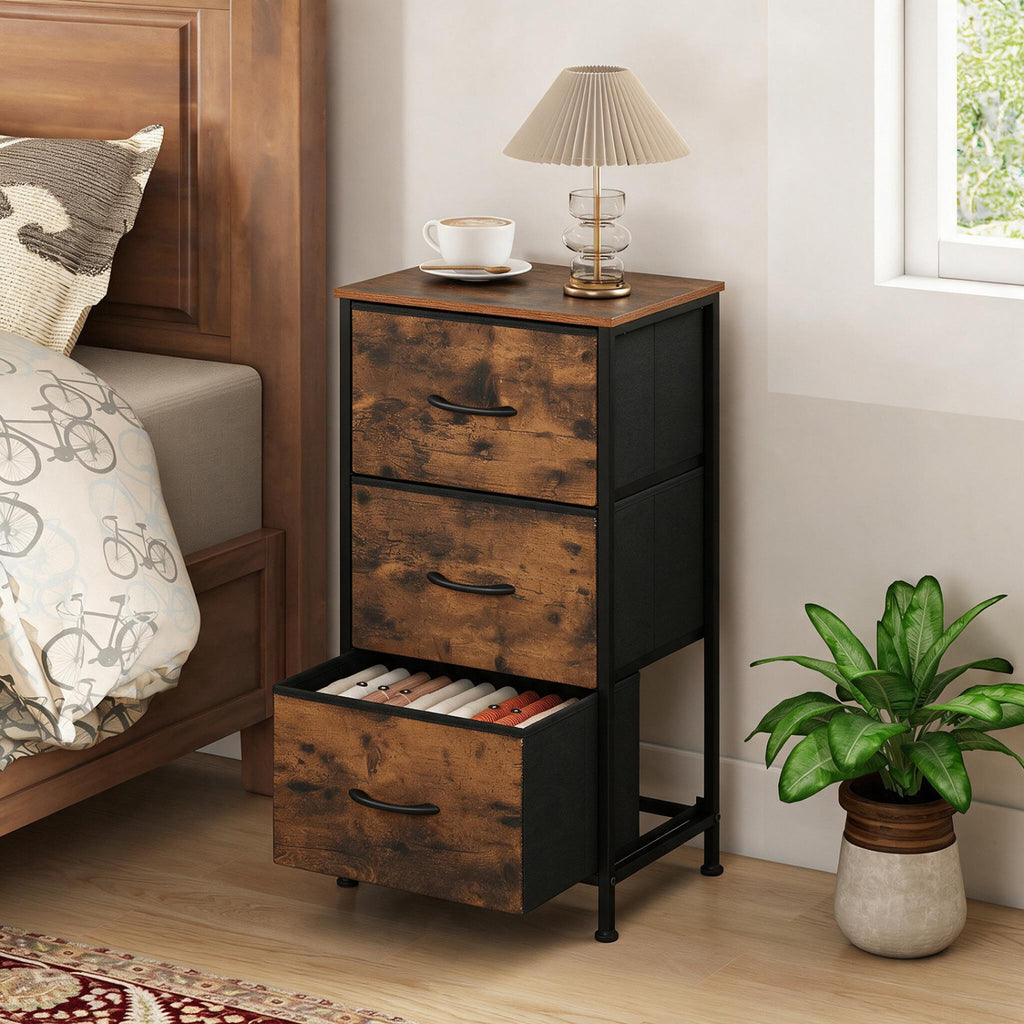 3-Drawer Fabric Dresser with Metal Frame - Brown