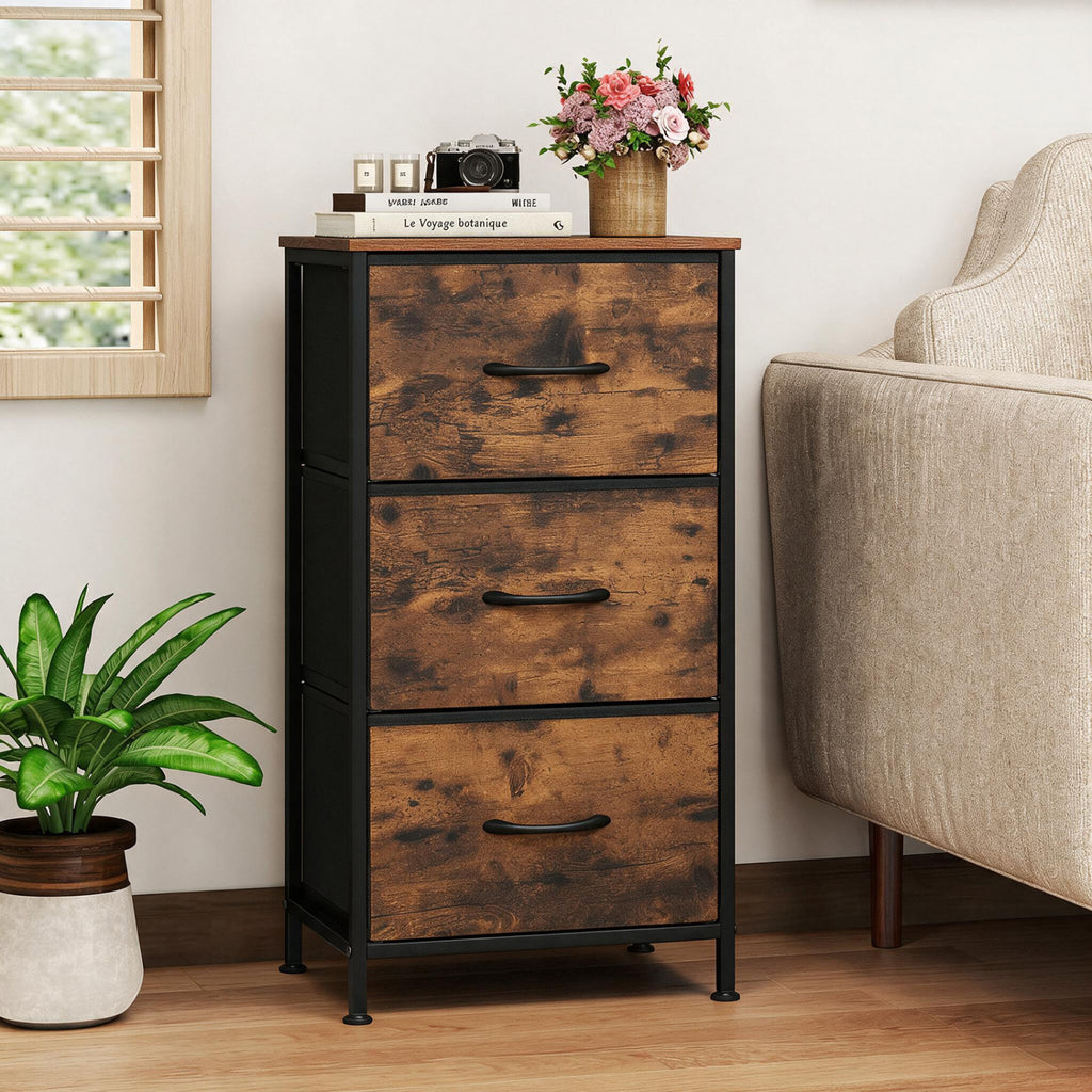 3-Drawer Fabric Dresser with Metal Frame - Brown