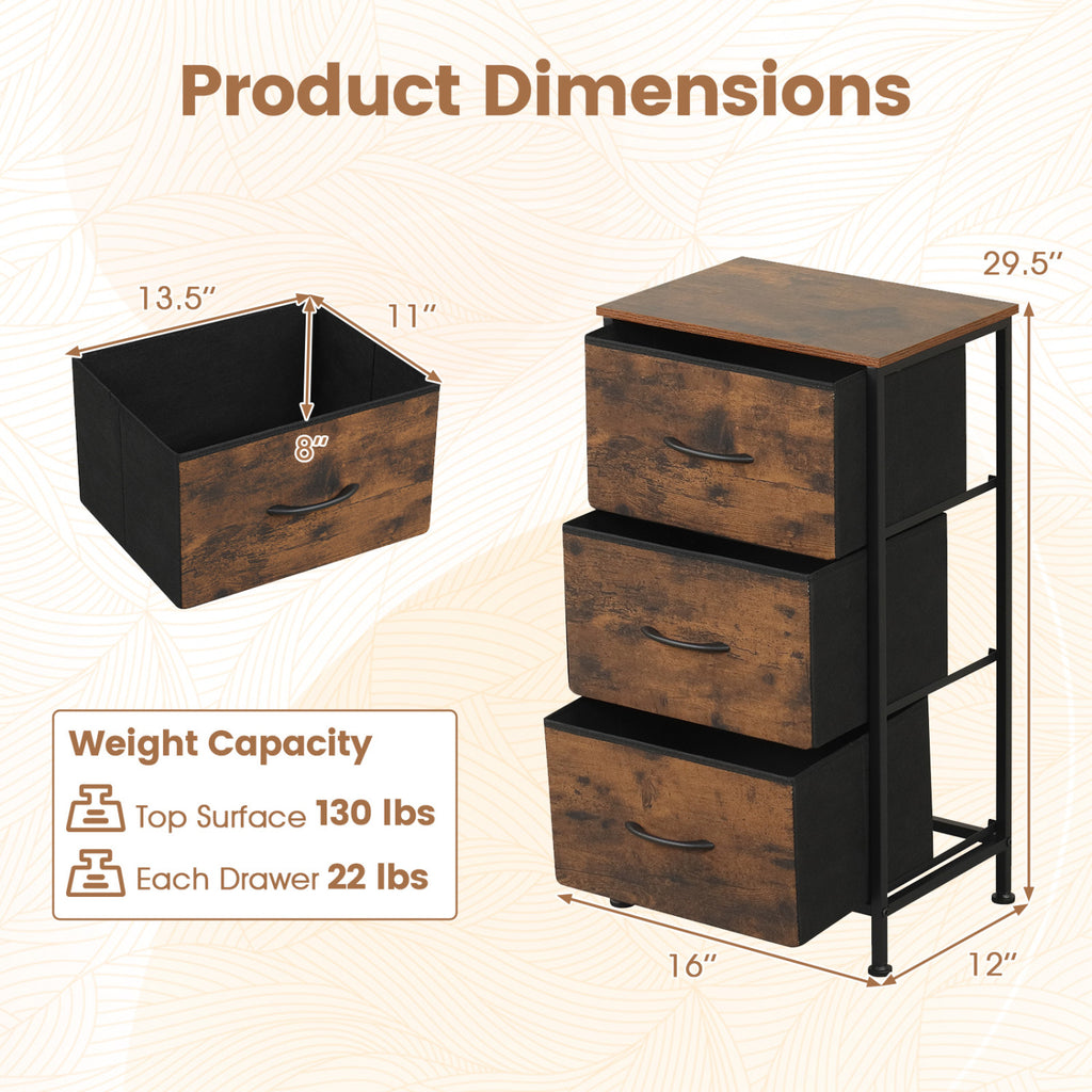 3-Drawer Fabric Dresser with Metal Frame - Brown