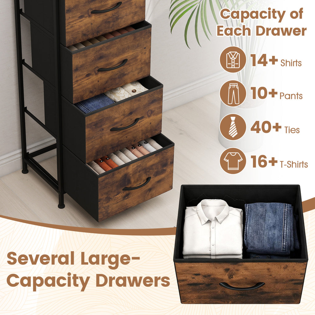 Dresser Nightstand with 4 Fabric Drawers, Rustic Brown