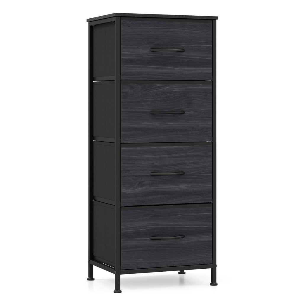 4-Drawer Dresser Nightstand with Fabric Drawers - Black Wood Grain