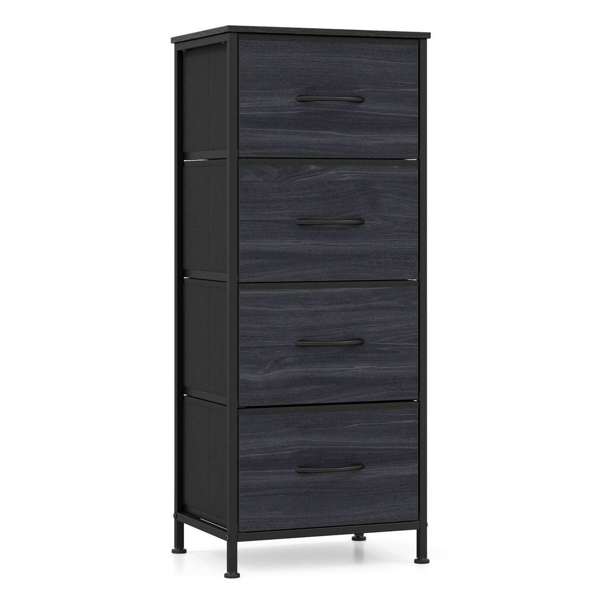 4-Drawer Dresser Nightstand with Fabric Drawers - Black Wood Grain