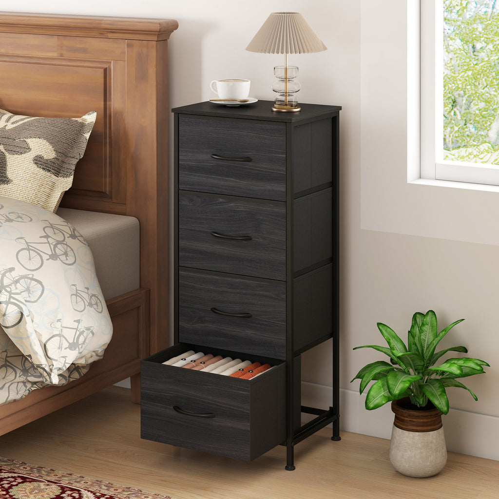 4-Drawer Dresser Nightstand with Fabric Drawers - Black Wood Grain